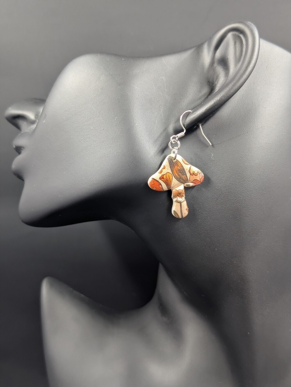 Orange Floral Mushroom Dangle Earrings